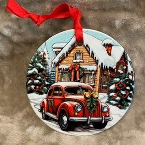 Ceramic Christmas Ornament - Vintage Christmas Car